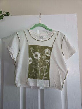 Vans Fitted Crop Top Short Sleeve Green Flowers X-Large